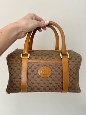Gucci GG Monogram Brown Mini Boston Bag